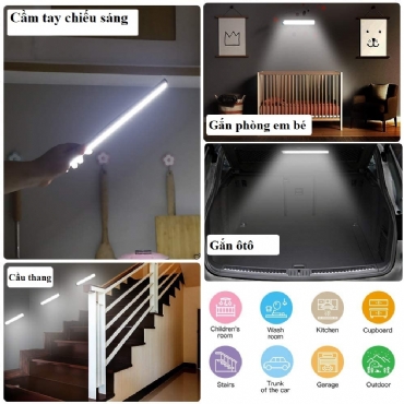 Bộ đèn LED cảm ứng cao cấp dài 32cm gắn tủ quần áo , tủ chén , cầu thang tự động sáng , tích hợp pin sạc.