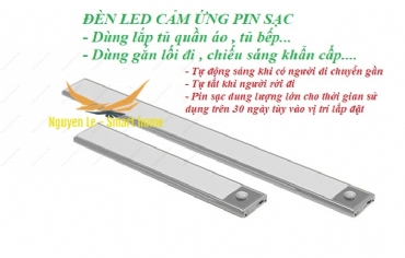 Đèn LED thanh dài 23cm cảm ứng tiện dụng gắn tủ quần áo , tủ chén ,tự động sáng , tích hợp pin sạc.