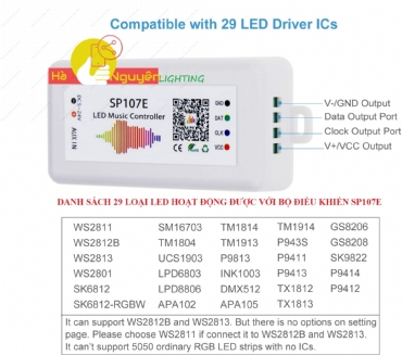 Bộ điều khiển Led cảm biến âm thanh  SP107E . Kết nối và điều khiển bằng App điện thoại bằng bluetooth